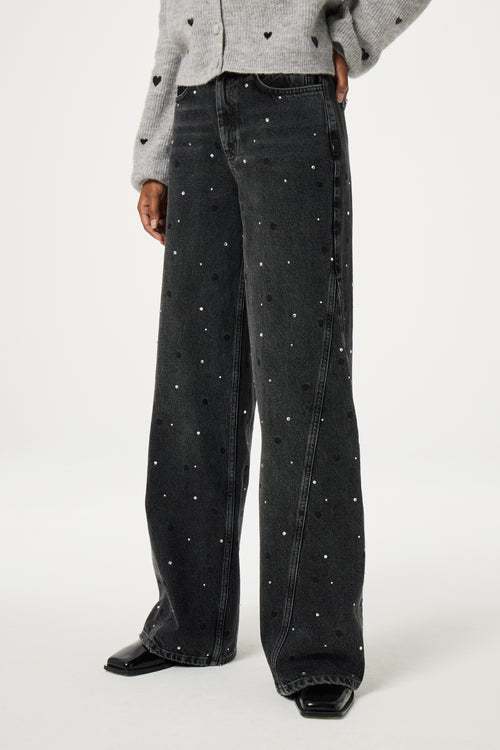 Bonnie Wide Leg - Rhinestone | Washed Dark Grey