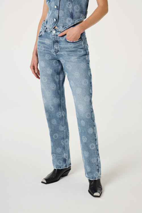 Marie Straight Leg Jeans | Mid Blue Printed
