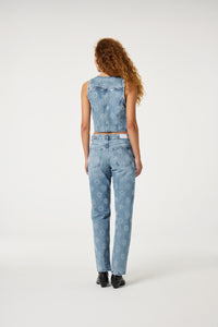 Marie Straight Leg Jeans | Mid Blue Printed