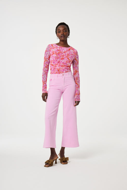 Hayley Wide Leg Cropped Jeans | Pink Glow