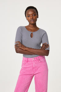 Anouk Short Sleeve Pullover | Cosy White/Blue