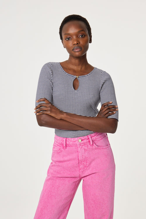 Anouk Short Sleeve Pullover | Cosy White/Blue