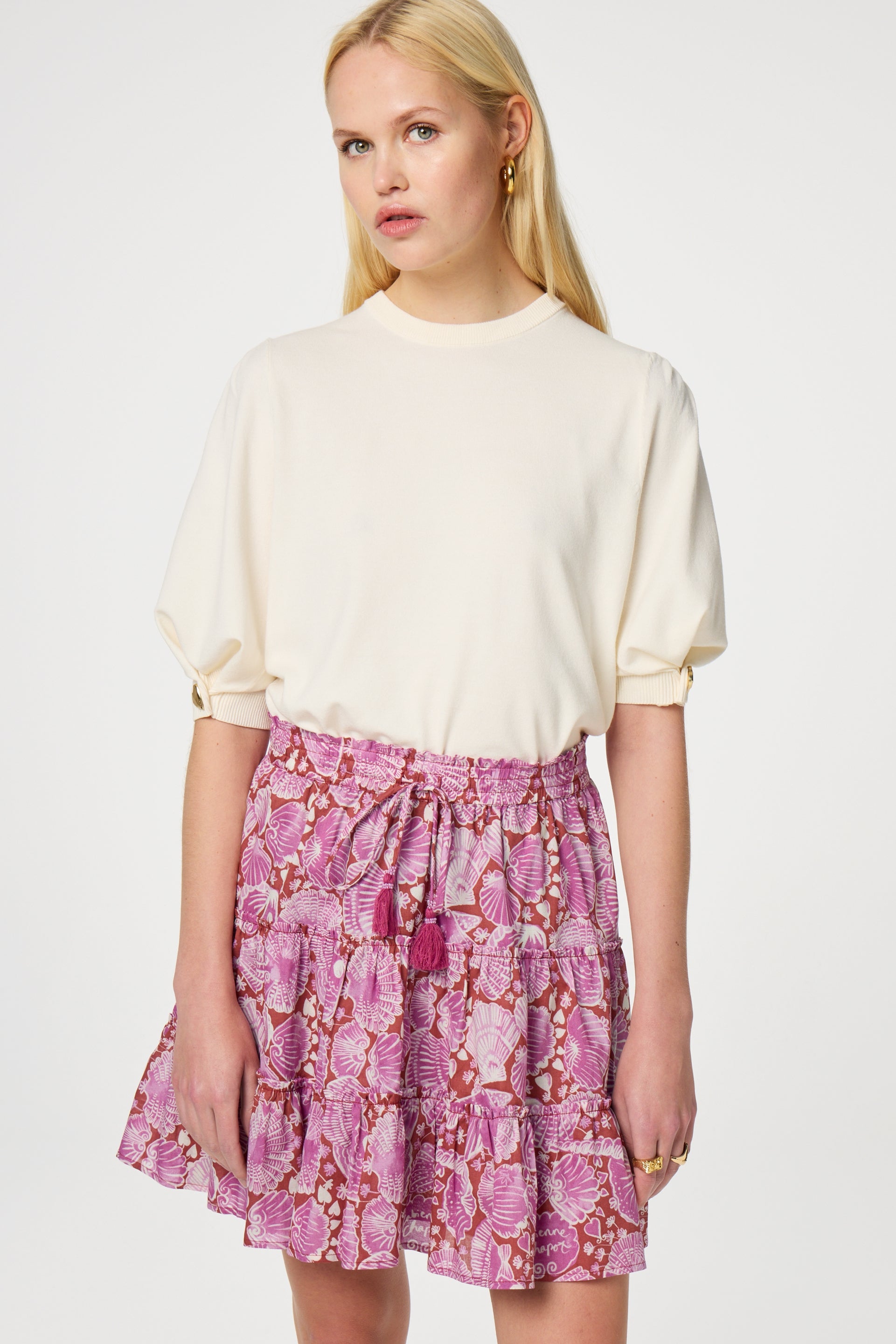 Molly Button Short Sleeve Pullover Cosy White Fabienne Chapot
