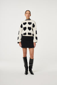 Heart Pullover | Cosy White/Black Ink