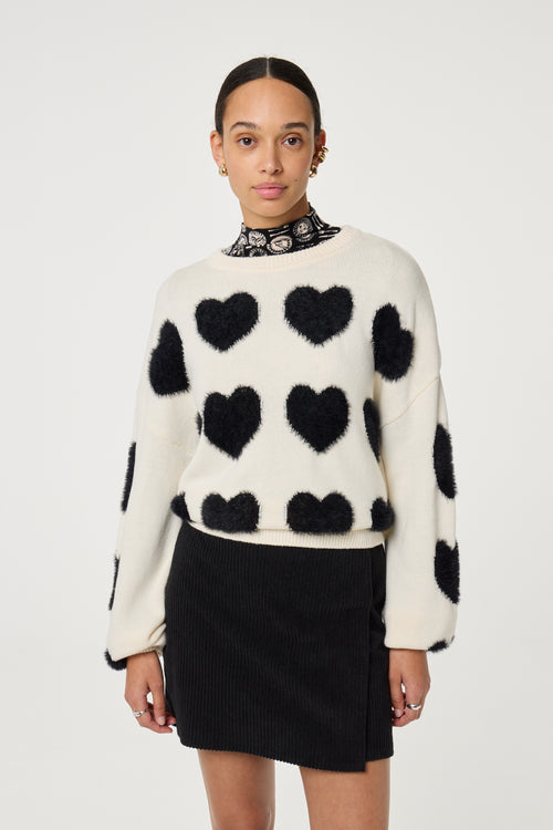 Heart Pullover | Cosy White/Black Ink