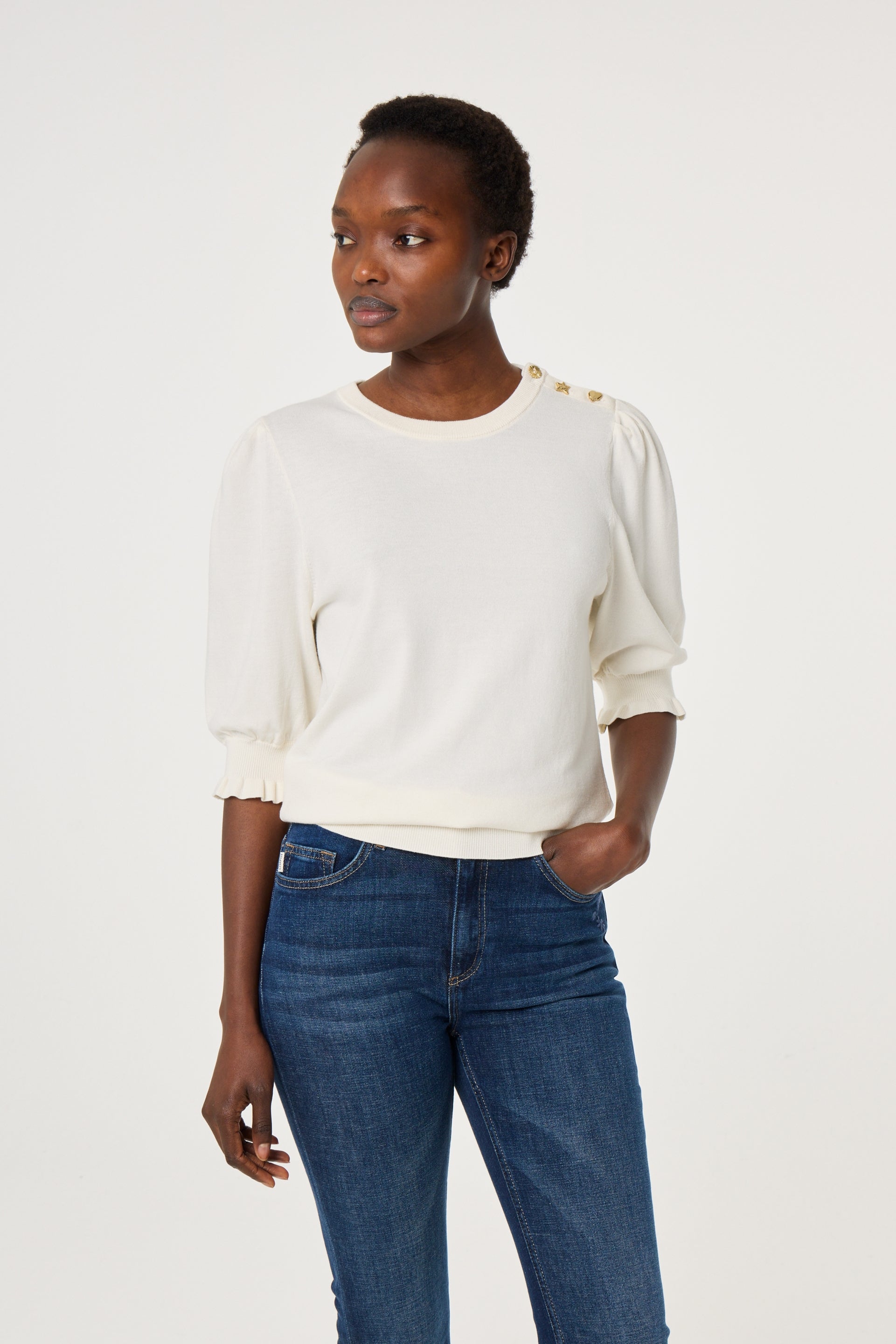 Molly Short Sleeve Pullover | Cosy White