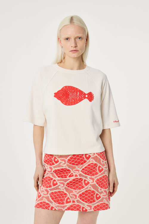 Nanda Sweater | Cosy White/Tangerine Tango