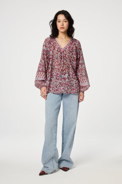 Anan Top | Cerise Red/Powder Bl
