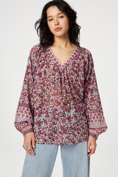 Anan Top | Cerise Red/Powder Bl