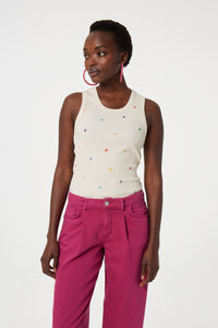 Tanja Jersey Embro Tank | Cosy White