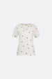 Phil V-Neck Pink Flower T-Shirt | Cream White/Pink