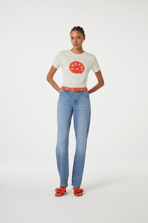 Gwen T-shirt | Cosy White/Coral