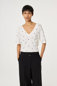 Phil V-Neck T-shirt | Cosy White/Black