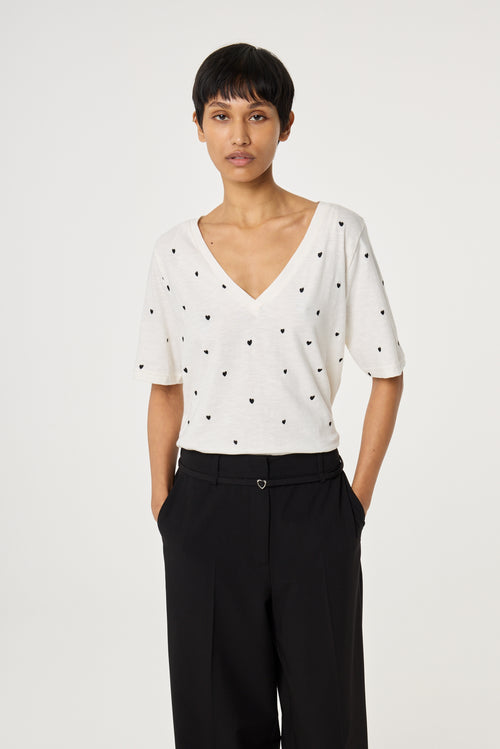 Phil V-Neck T-shirt | Cosy White/Black