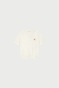 Phil V-Neck T-shirt | Cosy White/Red