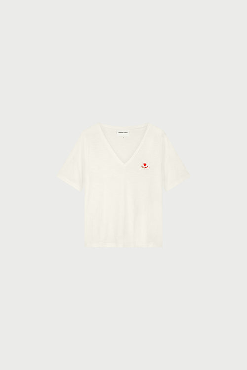 Phil V-Neck T-shirt | Cosy White/Red