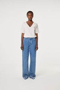 Phil V-Neck T-shirt | Cosy White/Red