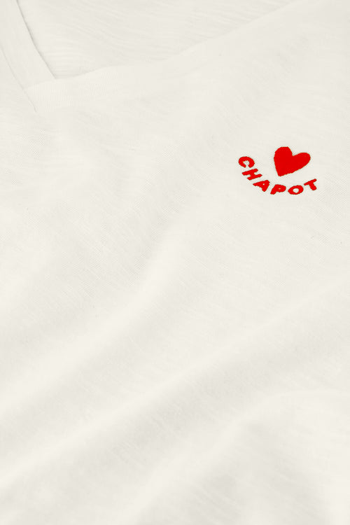 Phil V-Neck T-shirt | Cosy White/Red
