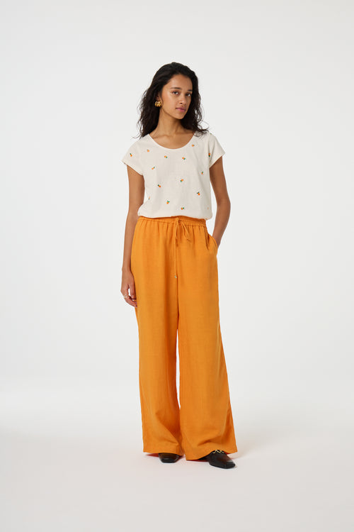 Phil Round V T-Shirt | Cosy White/Orange