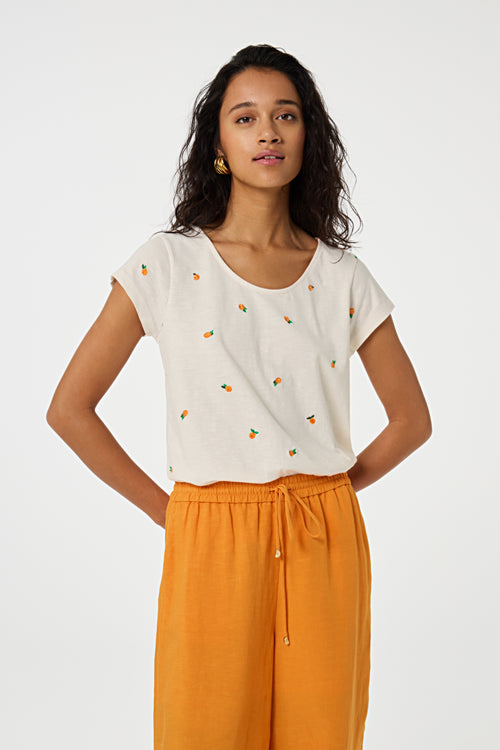 Phil Round V T-Shirt | Cosy White/Orange