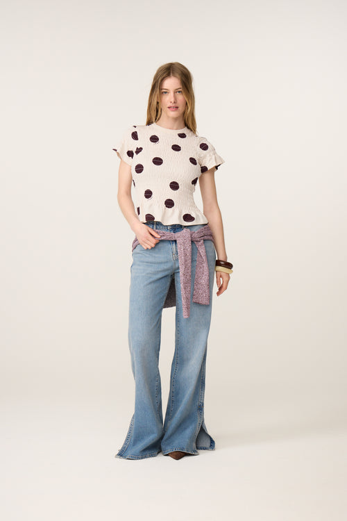 Carmen Polka T-shirt | Brown/Cosy White