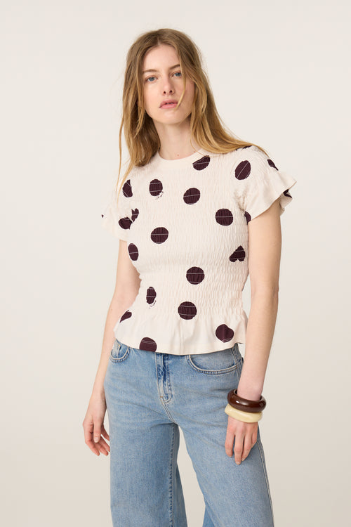 Carmen Polka T-shirt | Brown/Cosy White
