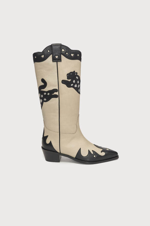 Debby Cowboy Boots | Cosy White/Black